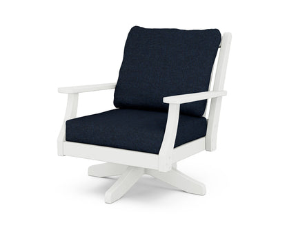 Country Living Wovendale Deep Seating Swivel Chair in White / Marine Indigo