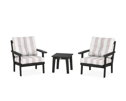 POLYWOOD® Prairie 3-Piece Deep Seating Set in Black / Cabana Stripe Dune Burlap