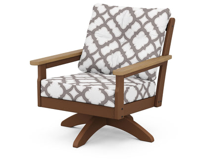 POLYWOOD® Vineyard Deep Seating Swivel Chair in Teak / Natural / Trellis Grey Mist