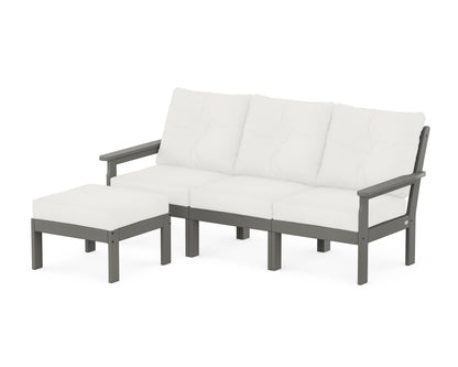 POLYWOOD® Vineyard 4-Piece Sectional with Ottoman in Slate Grey / Natural Linen