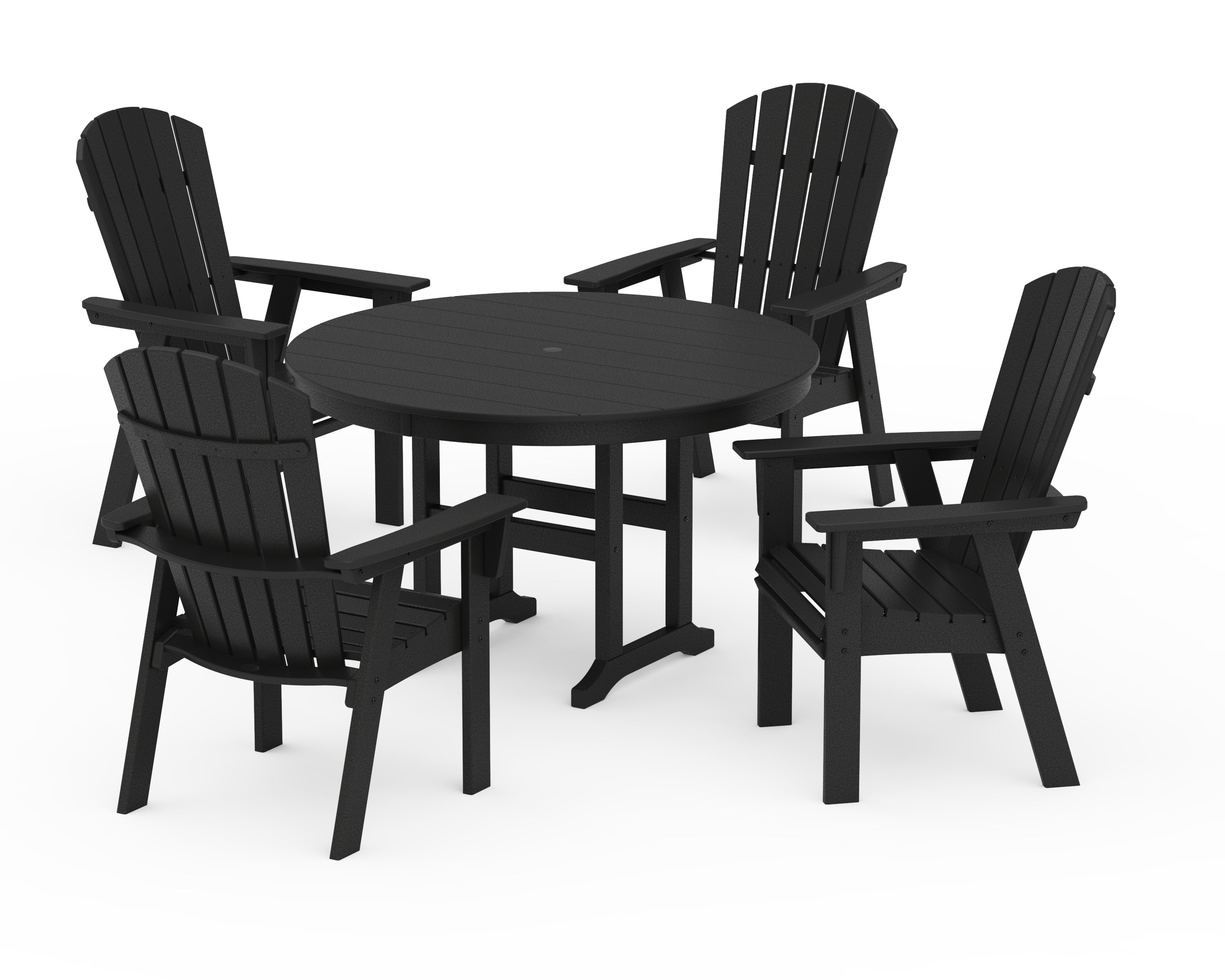 POLYWOOD® Nautical Adirondack 5-Piece Round Farmhouse Dining Set in Black