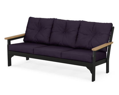 POLYWOOD® Vineyard Deep Seating Sofa in Black / Natural / Navy Linen