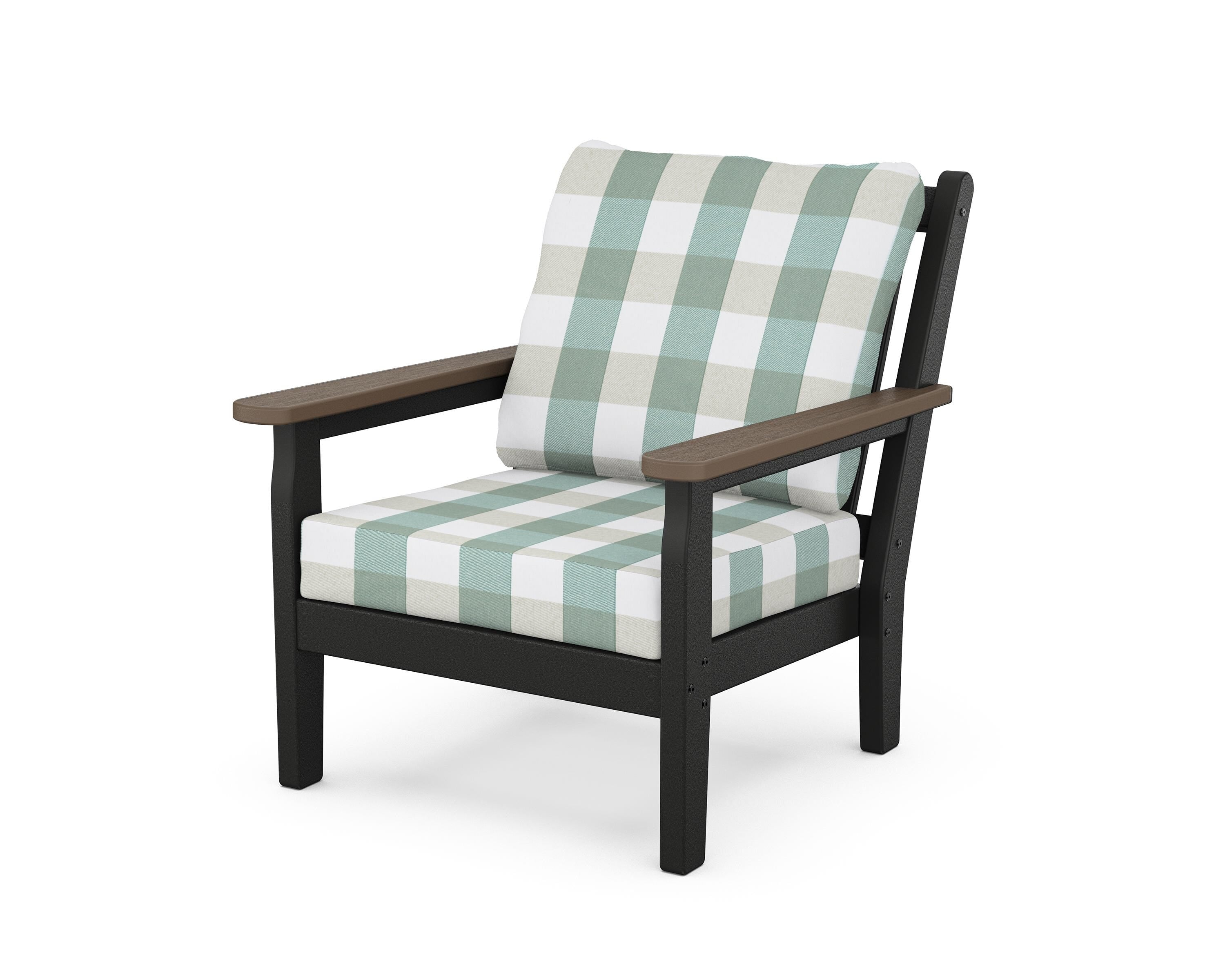 POLYWOOD® Chippendale Deep Seating Chair in Black / Kona / Buffalo Plaid Glacier Spa