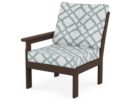 POLYWOOD® Vineyard Modular Left Arm Chair in Mahogany / Trellis Glacier Spa