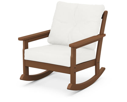 POLYWOOD® Vineyard Deep Seating Rocking Chair in Teak / Natural Linen