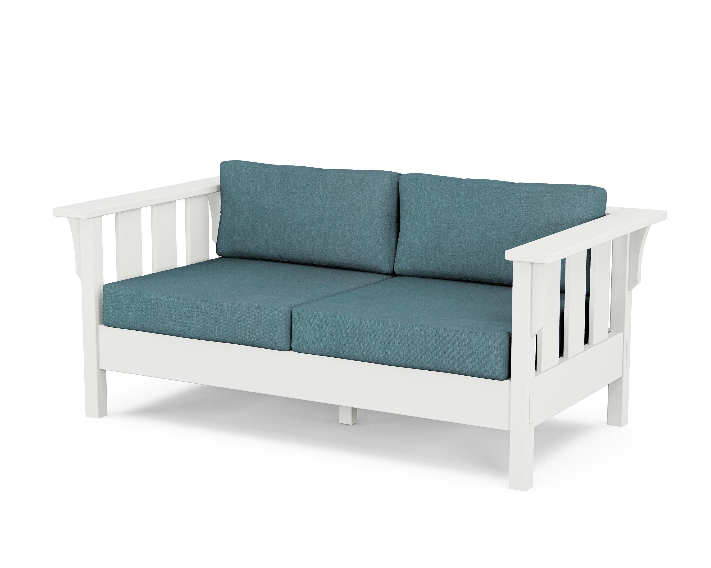 Martha Stewart by POLYWOOD® Acadia Deep Seating Loveseat in White / Ocean Teal