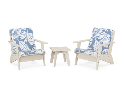POLYWOOD® Riviera Modern Lounge 3-Piece Set in Sand / Leaf Sky Blue