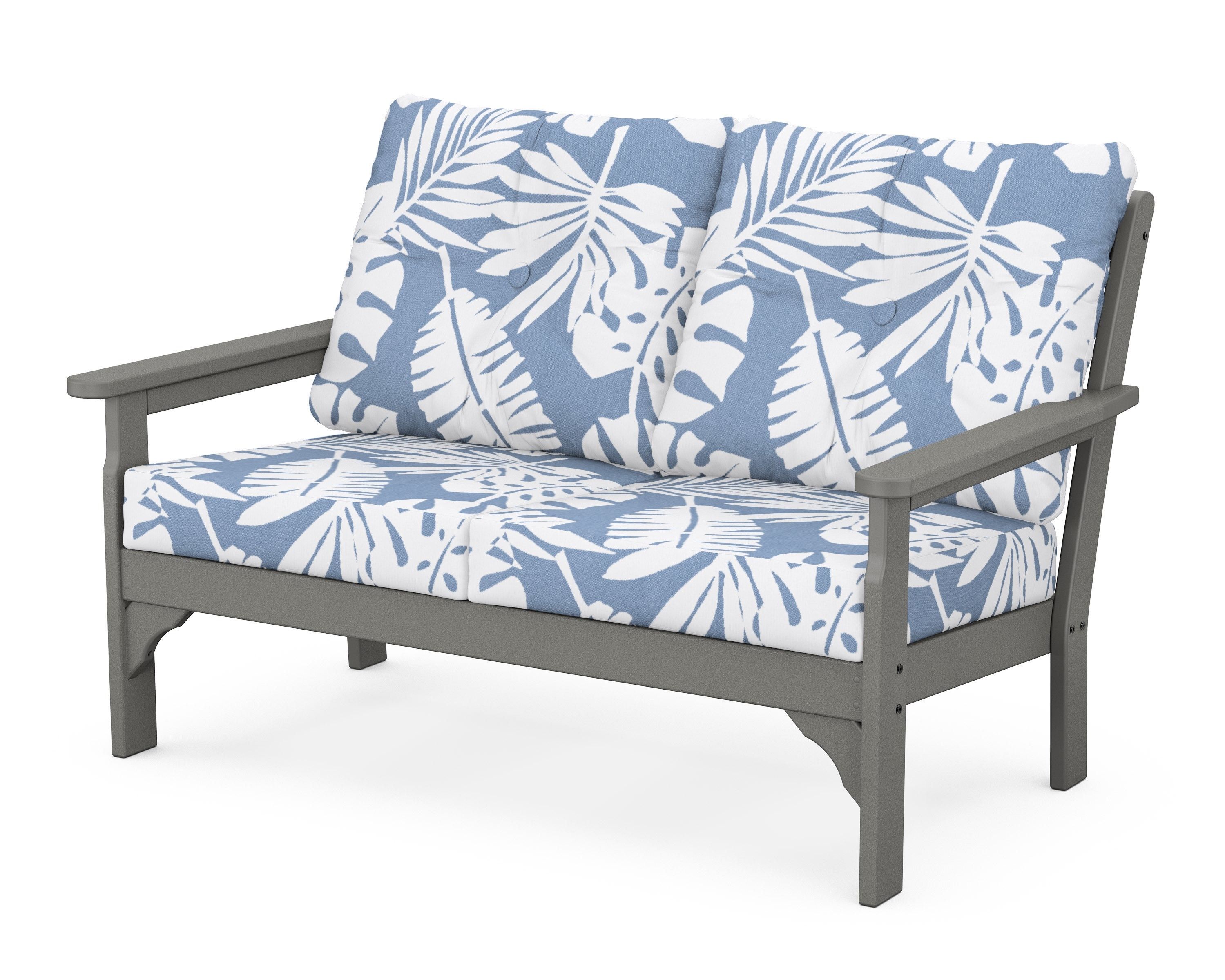 POLYWOOD® Vineyard Deep Seating Loveseat in Slate Grey / Leaf Sky Blue