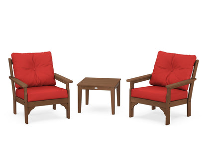 POLYWOOD® Vineyard 3-Piece Deep Seating Set in Teak / Crimson Linen
