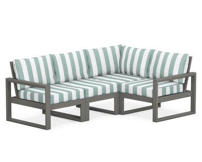 POLYWOOD® EDGE 4-Piece Modular Deep Seating Set in Slate Grey / Cabana Stripe Glacier Spa