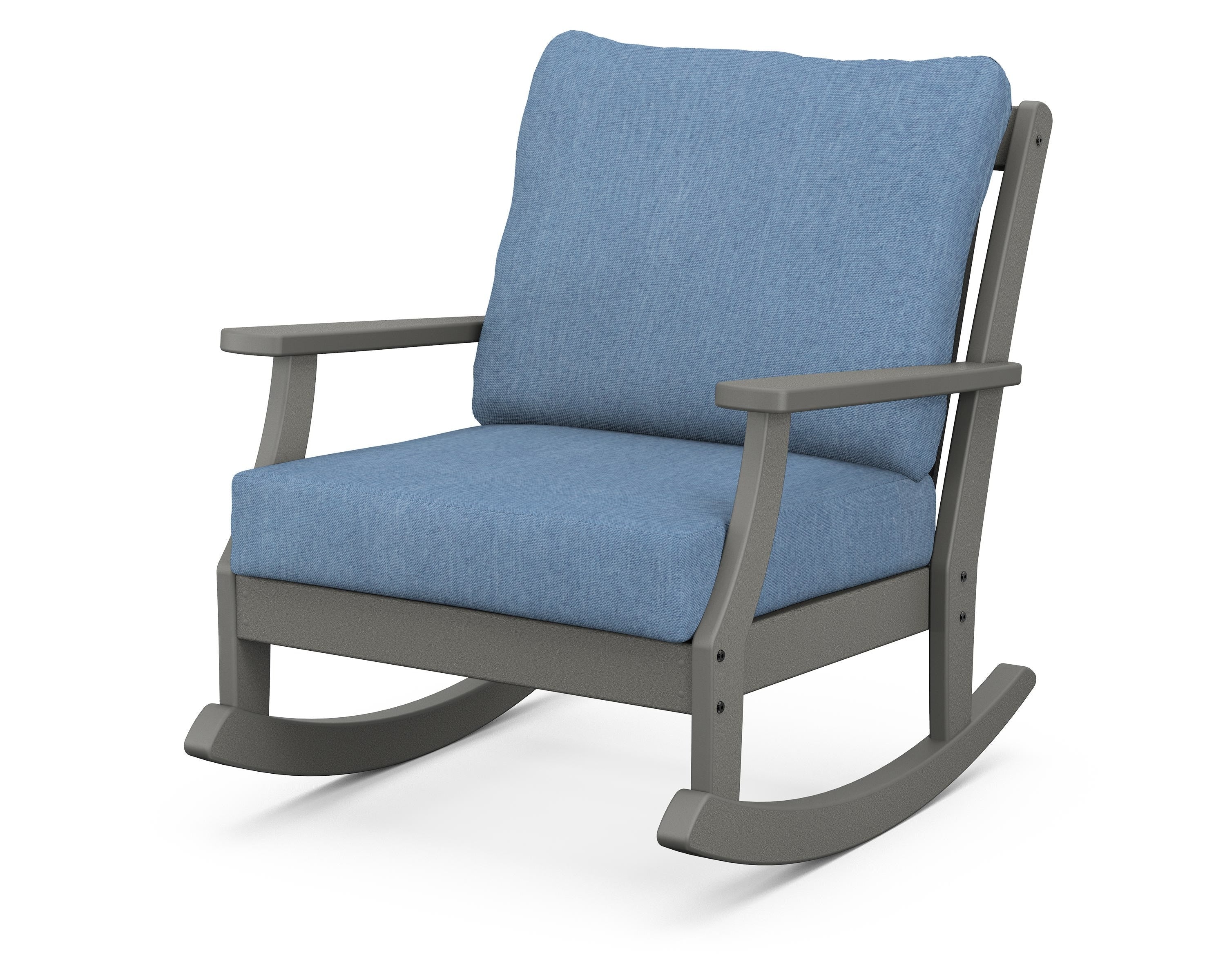 POLYWOOD® Braxton Deep Seating Rocking Chair in Slate Grey / Sky Blue