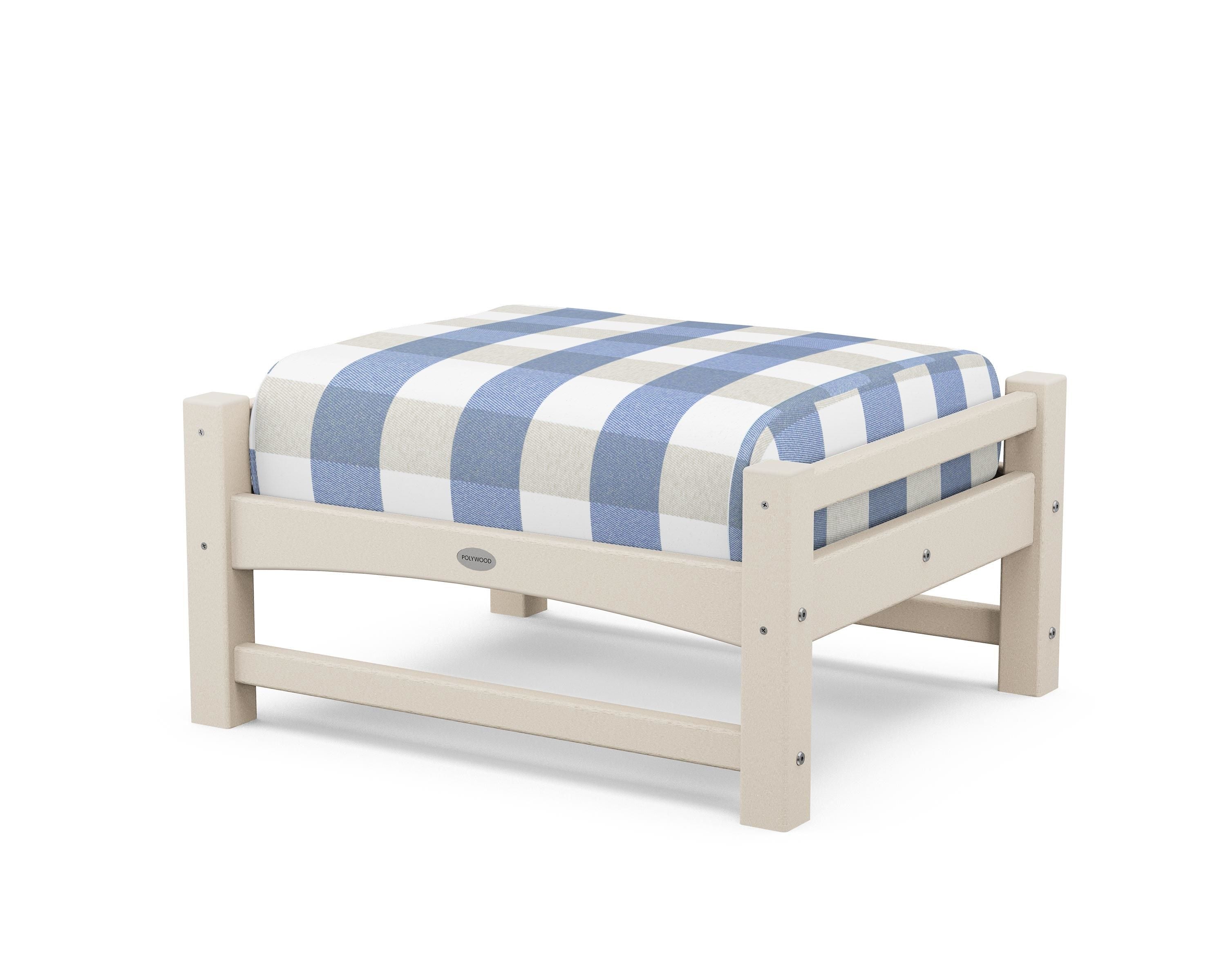 POLYWOOD® Club Ottoman in Sand / Buffalo Plaid Sky Blue