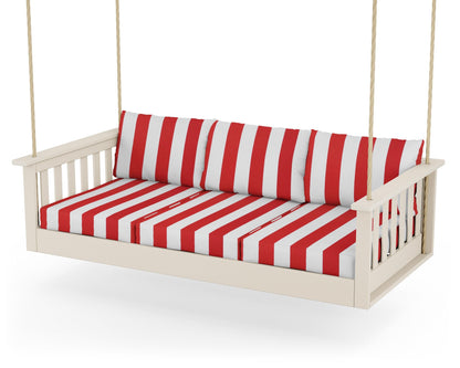POLYWOOD® Vineyard Daybed Swing in Sand / Cabana Stripe Crimson