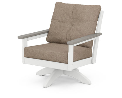 POLYWOOD® Vineyard Deep Seating Swivel Chair in White / Driftwood / Spiced Burlap