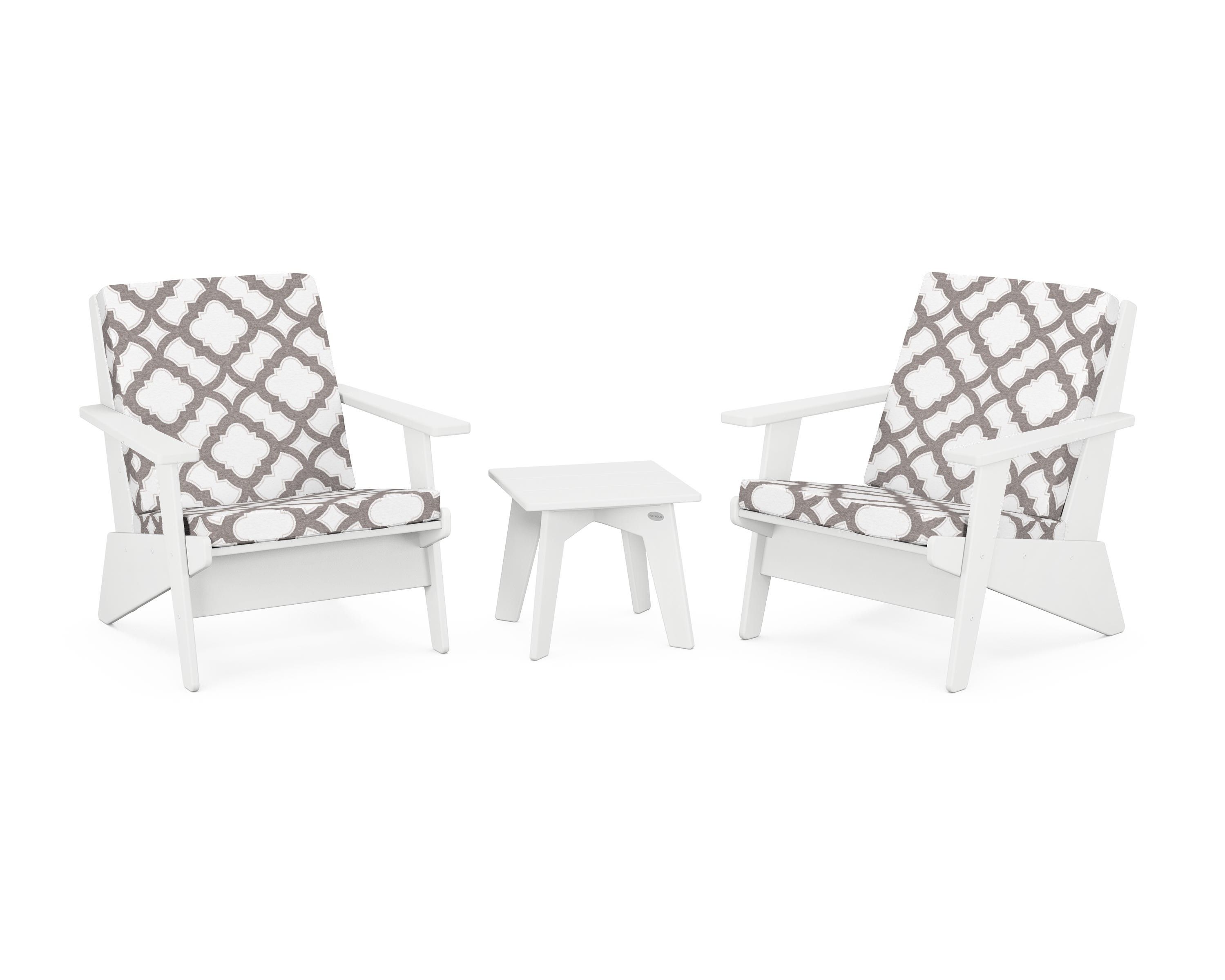 POLYWOOD® Riviera Modern Lounge 3-Piece Set in White / Trellis Grey Mist