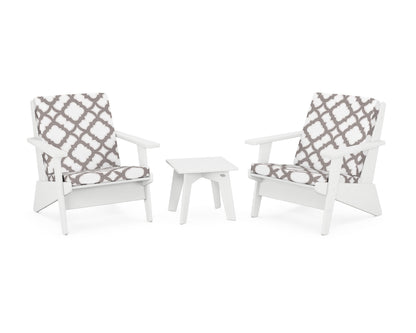 POLYWOOD® Riviera Modern Lounge 3-Piece Set in White / Trellis Grey Mist