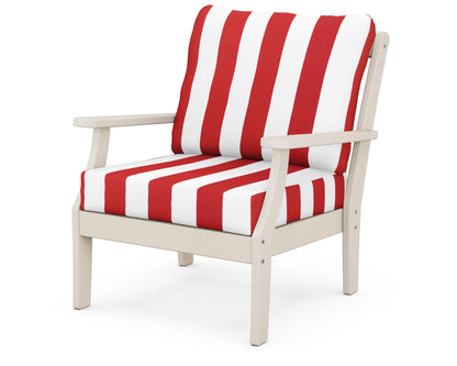 POLYWOOD® Braxton Deep Seating Chair in Sand / Cabana Stripe Crimson