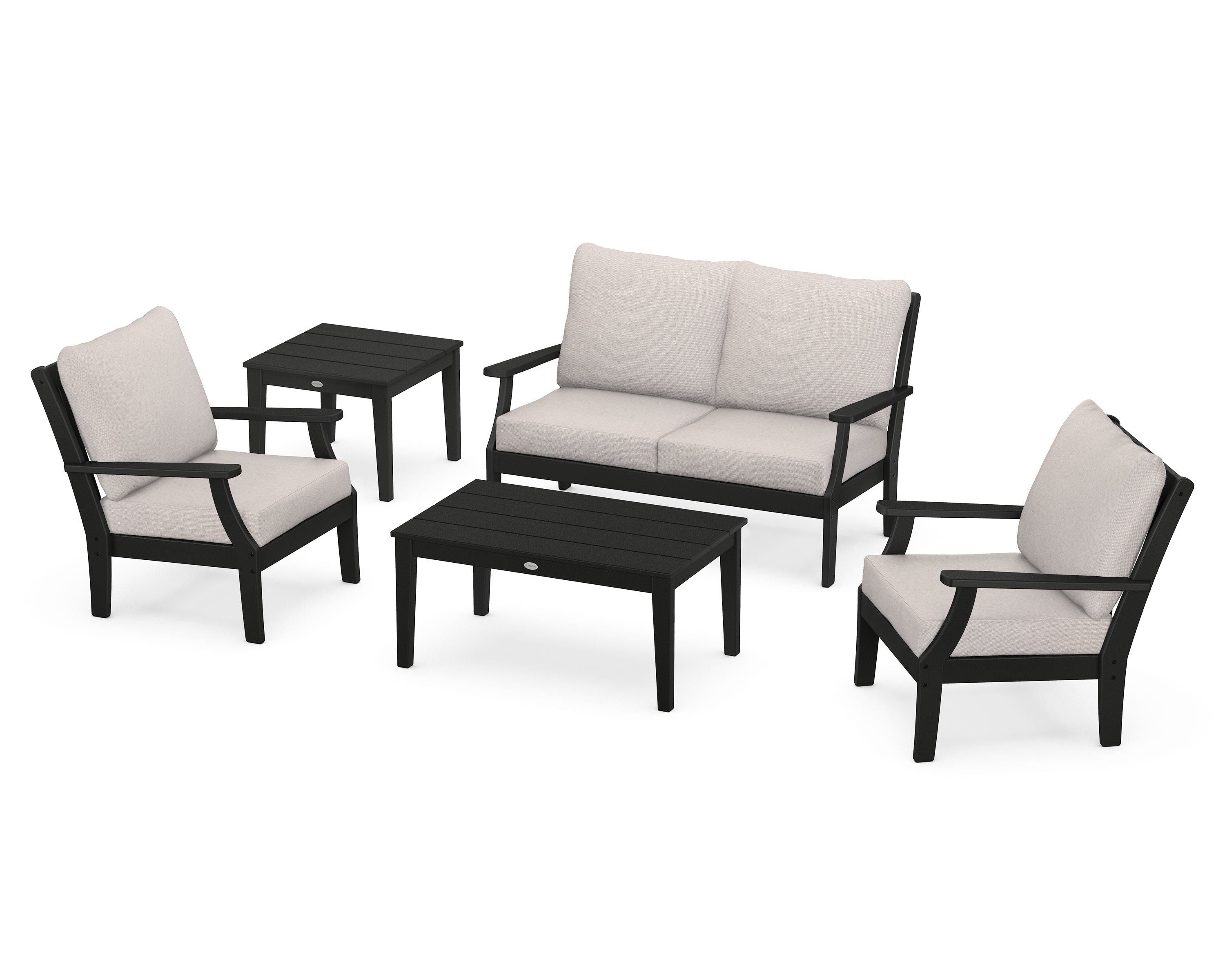 POLYWOOD® Braxton 5-Piece Deep Seating Set in Black / Dune Burlap