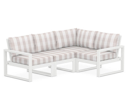 POLYWOOD® EDGE 4-Piece Modular Deep Seating Set in White / Buffalo Plaid Dune Burlap