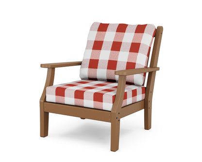 Country Living Wovendale Deep Seating Chair in Teak / Buffalo Plaid Crimson