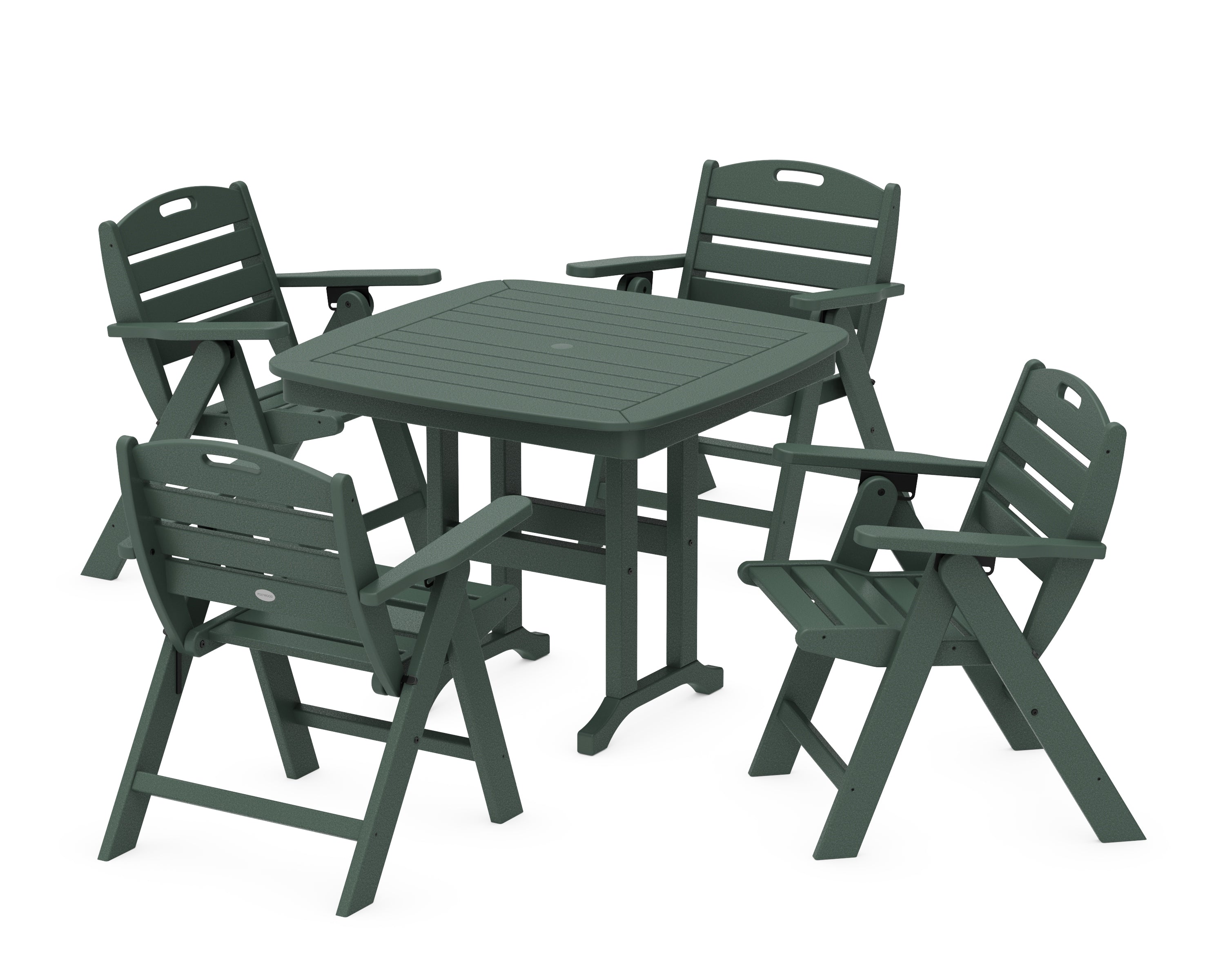 POLYWOOD® Nautical Folding Lowback Chair 5-Piece Dining Set in Green