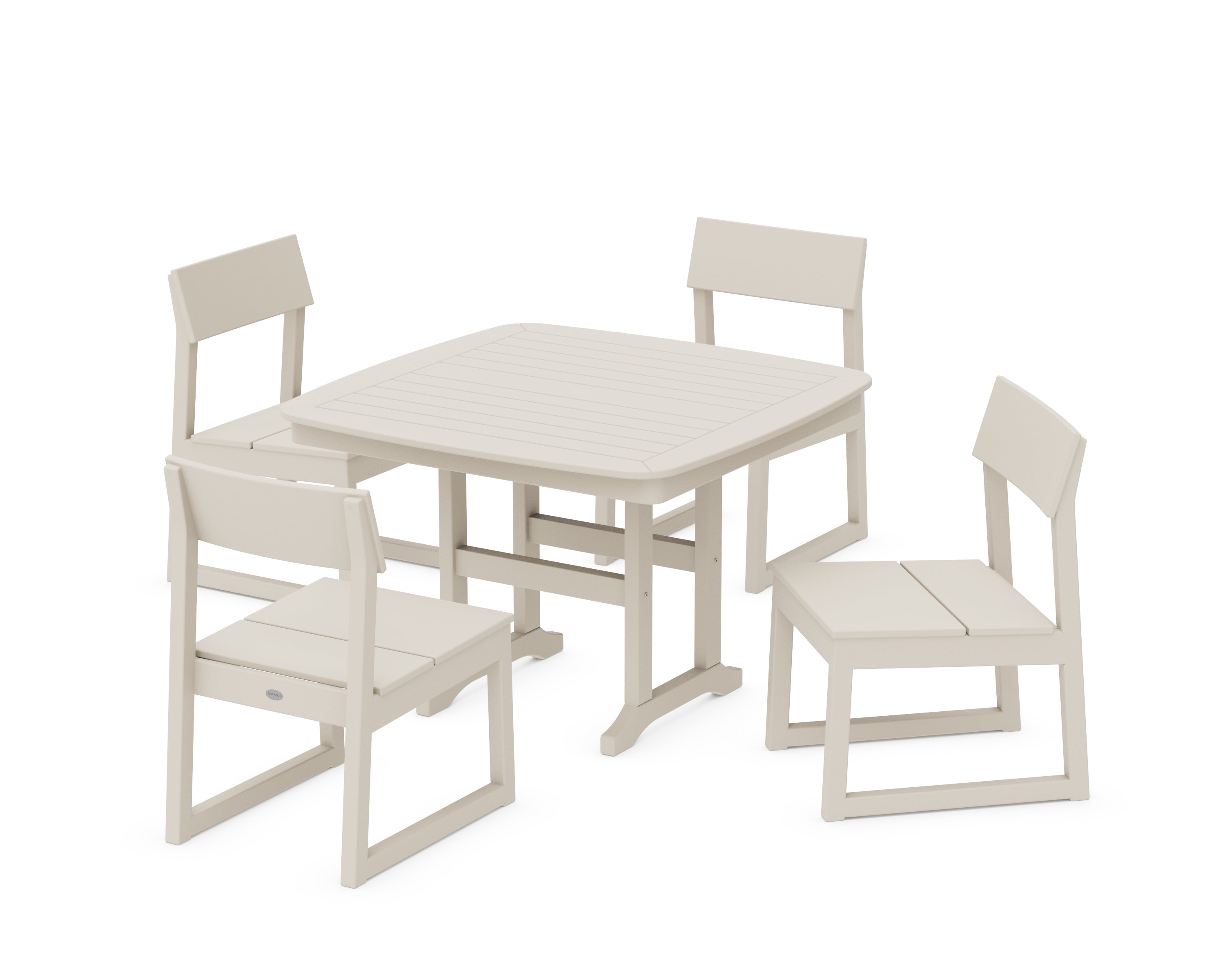 POLYWOOD® EDGE Side Chair 5-Piece Dining Set with Trestle Legs in Sand