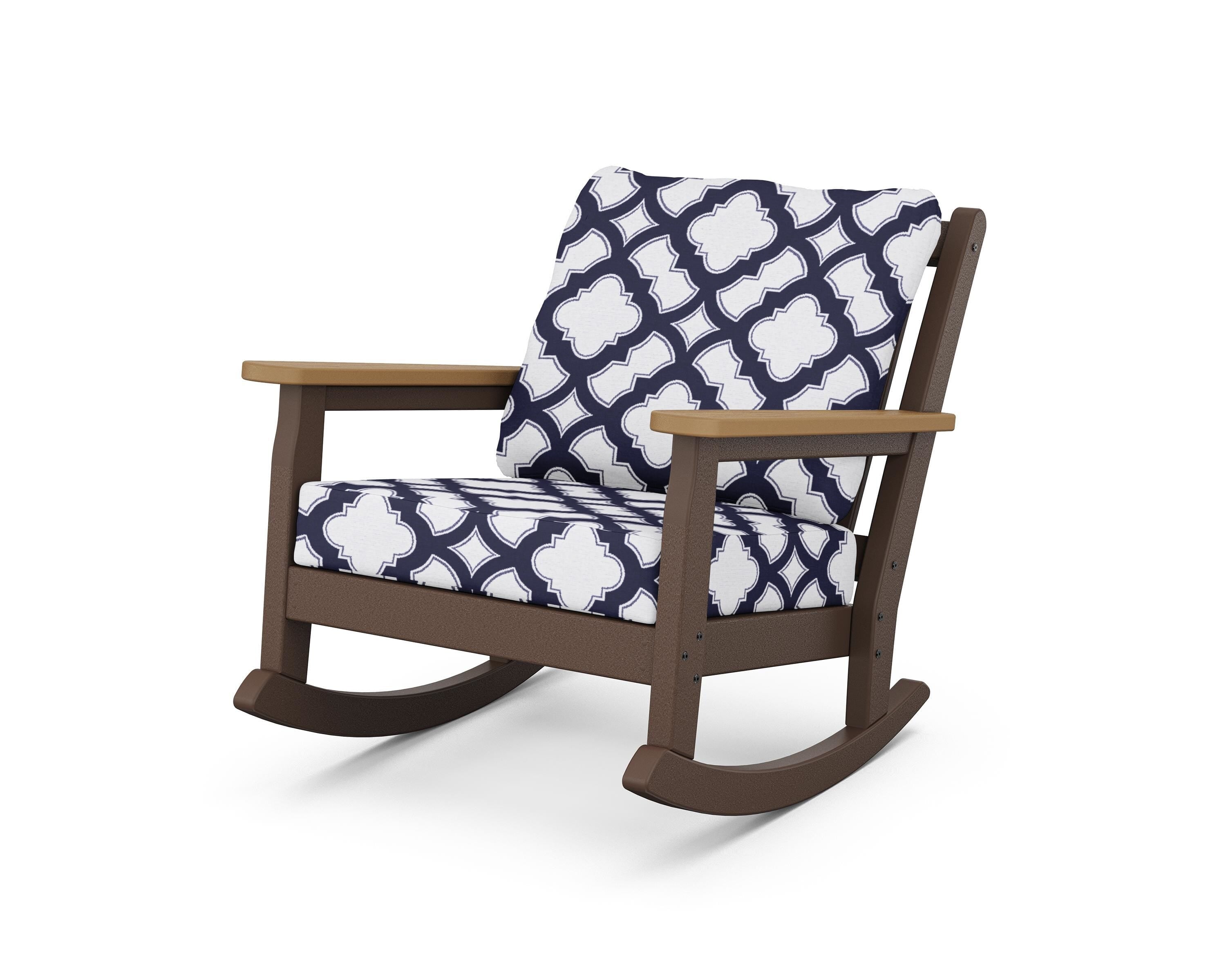 POLYWOOD® Chippendale Deep Seating Rocking Chair in Mahogany / Natural / Trellis Navy