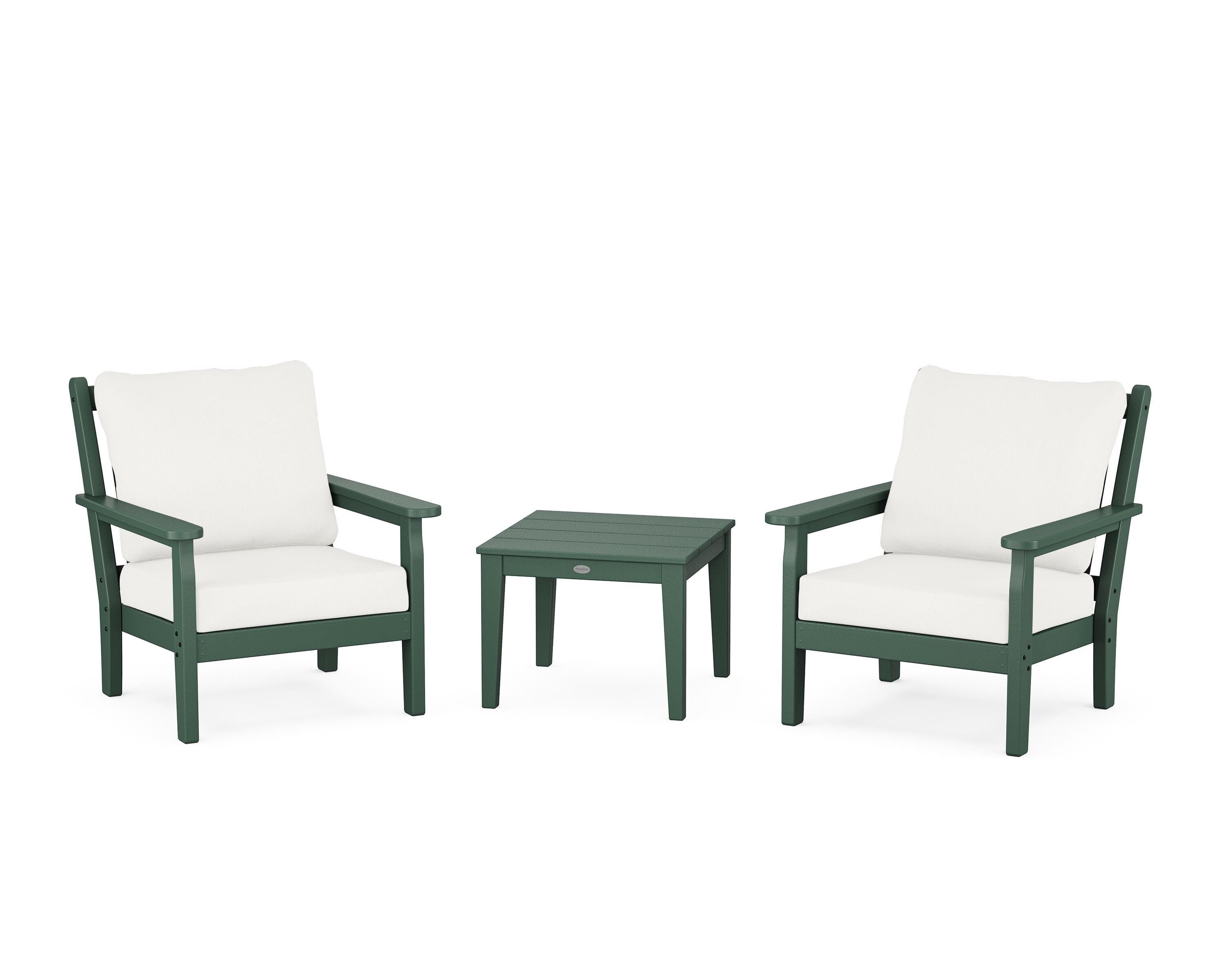 POLYWOOD® Chippendale 3-Piece Deep Seating Set in Green / Natural Linen