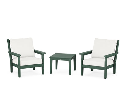 POLYWOOD® Chippendale 3-Piece Deep Seating Set in Green / Natural Linen