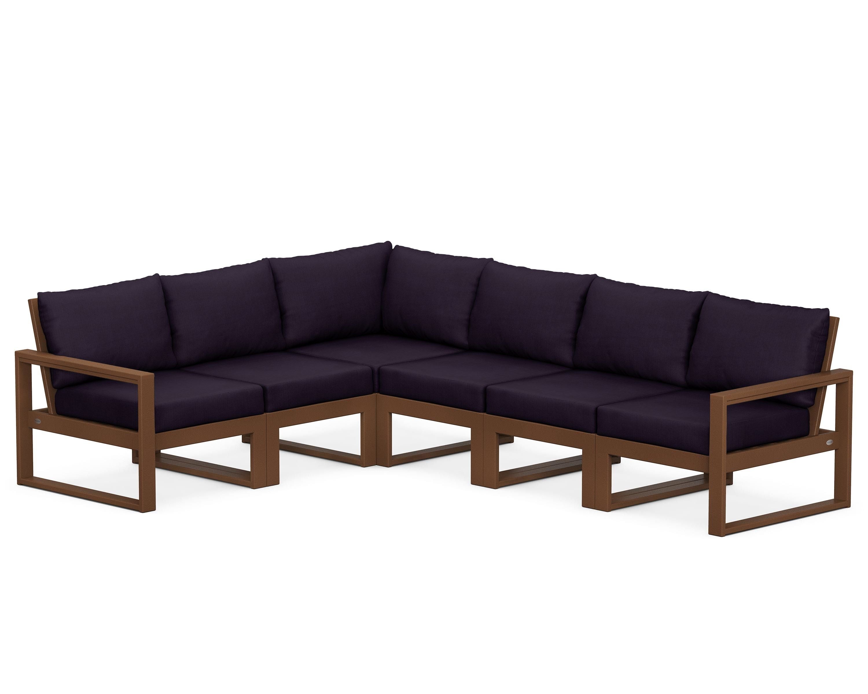 POLYWOOD® EDGE 6-Piece Modular Deep Seating Set in Teak / Navy Linen