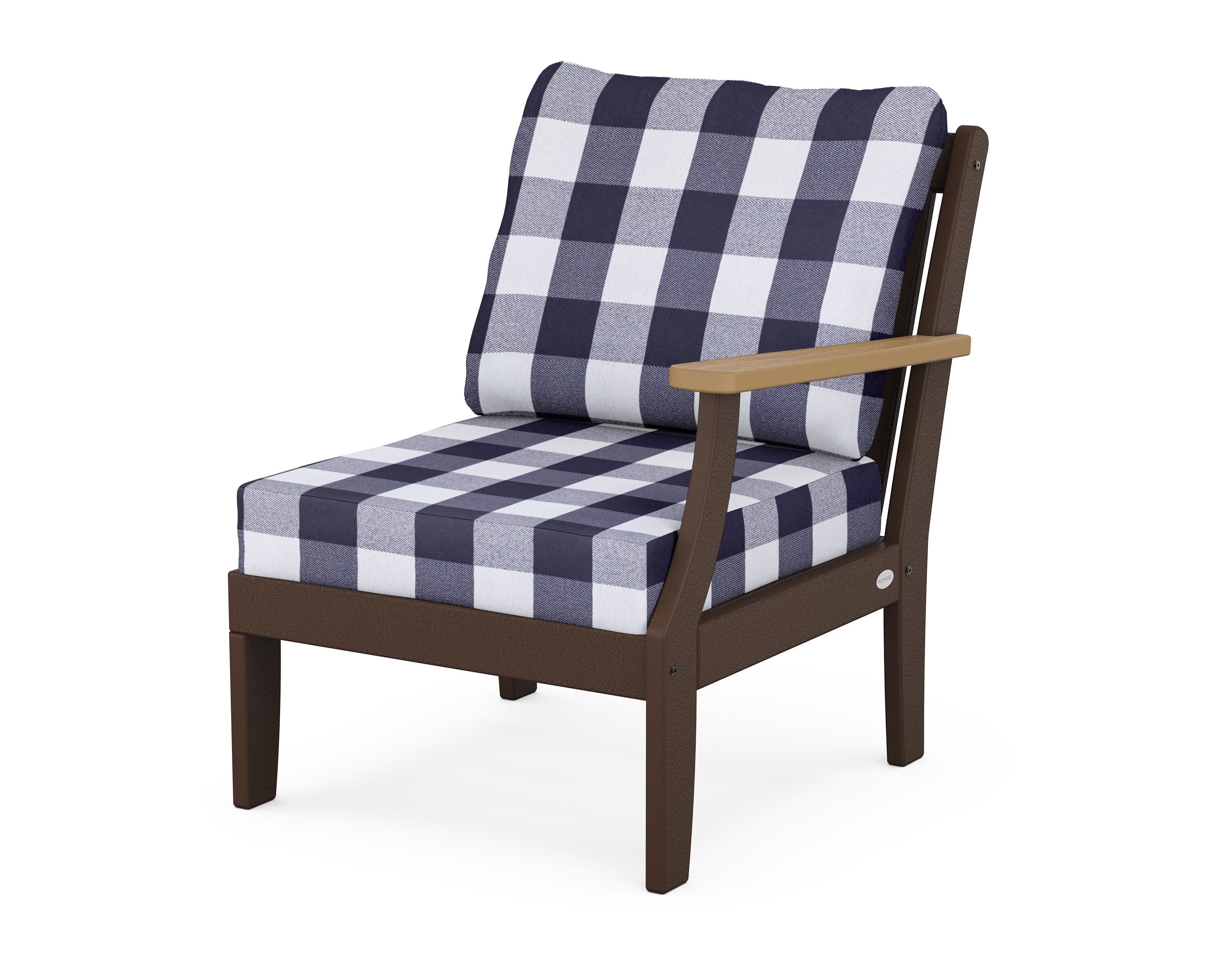 POLYWOOD® Braxton Modular Right Arm Chair in Mahogany / Natural / Buffalo Plaid Navy