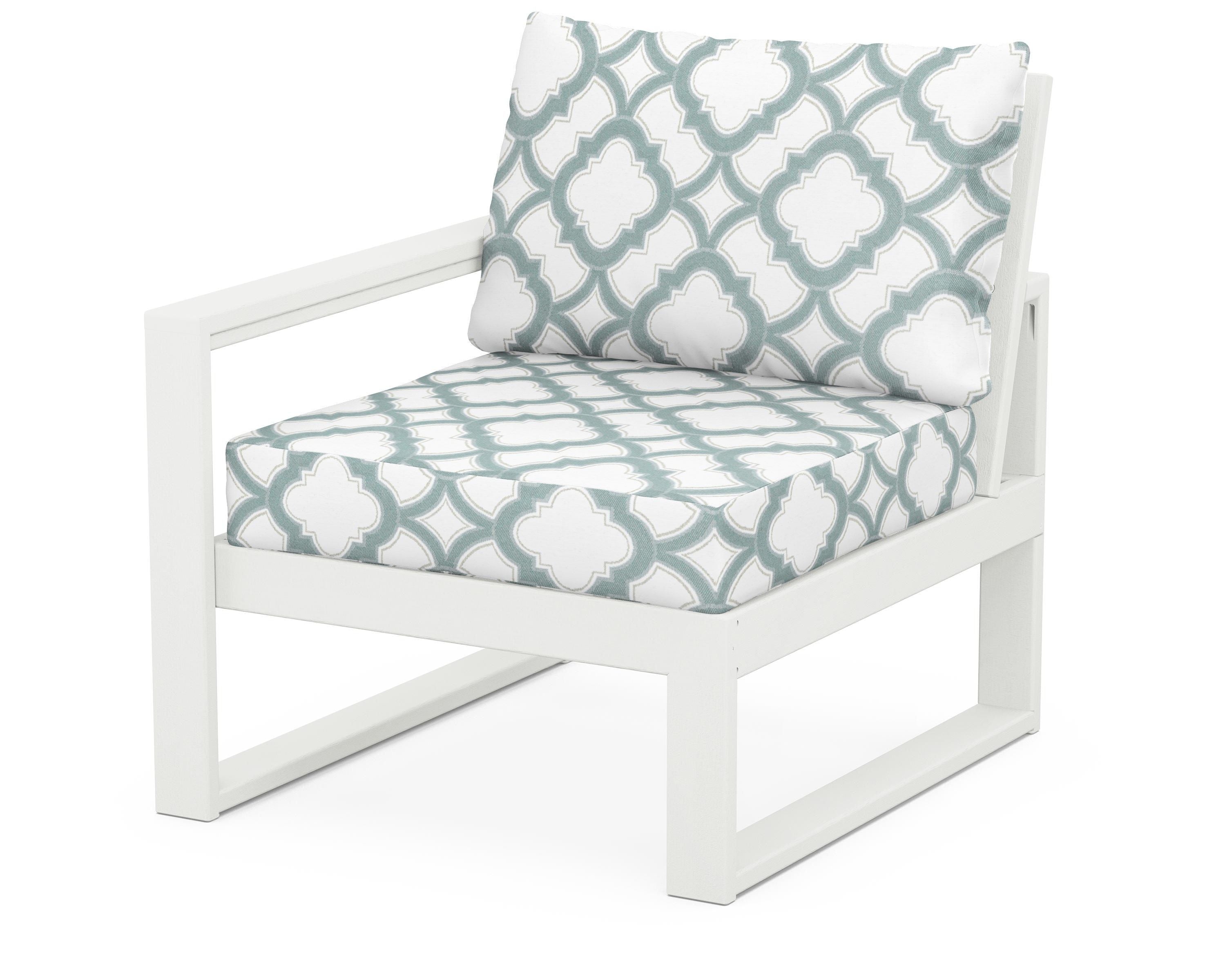POLYWOOD® EDGE Modular Left Arm Chair in Vintage White / Trellis Glacier Spa