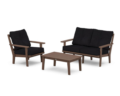 POLYWOOD® Oxford 3-Piece Deep Seating Set with Loveseat in Mahogany / Midnight Linen