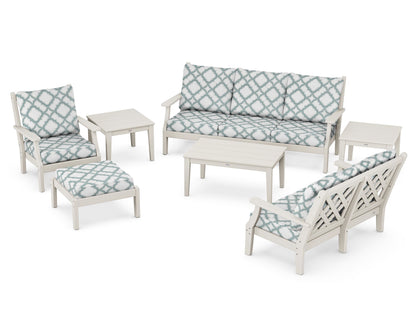 Country Living Wovendale 7-Piece Deep Seating Set in Sand / Trellis Glacier Spa