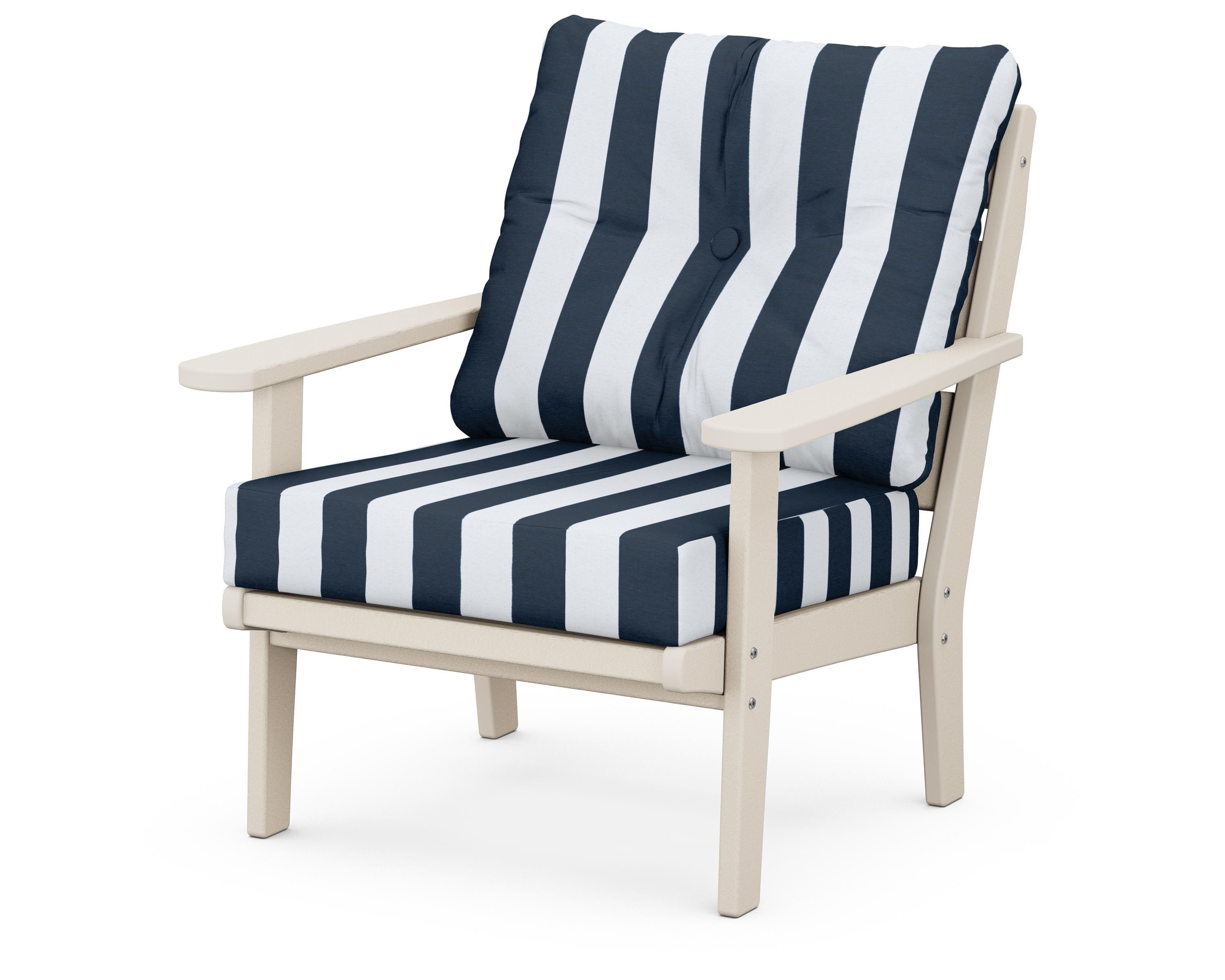 POLYWOOD® Lakeside Deep Seating Chair in Sand / Cabana Stripe Marine Indigo