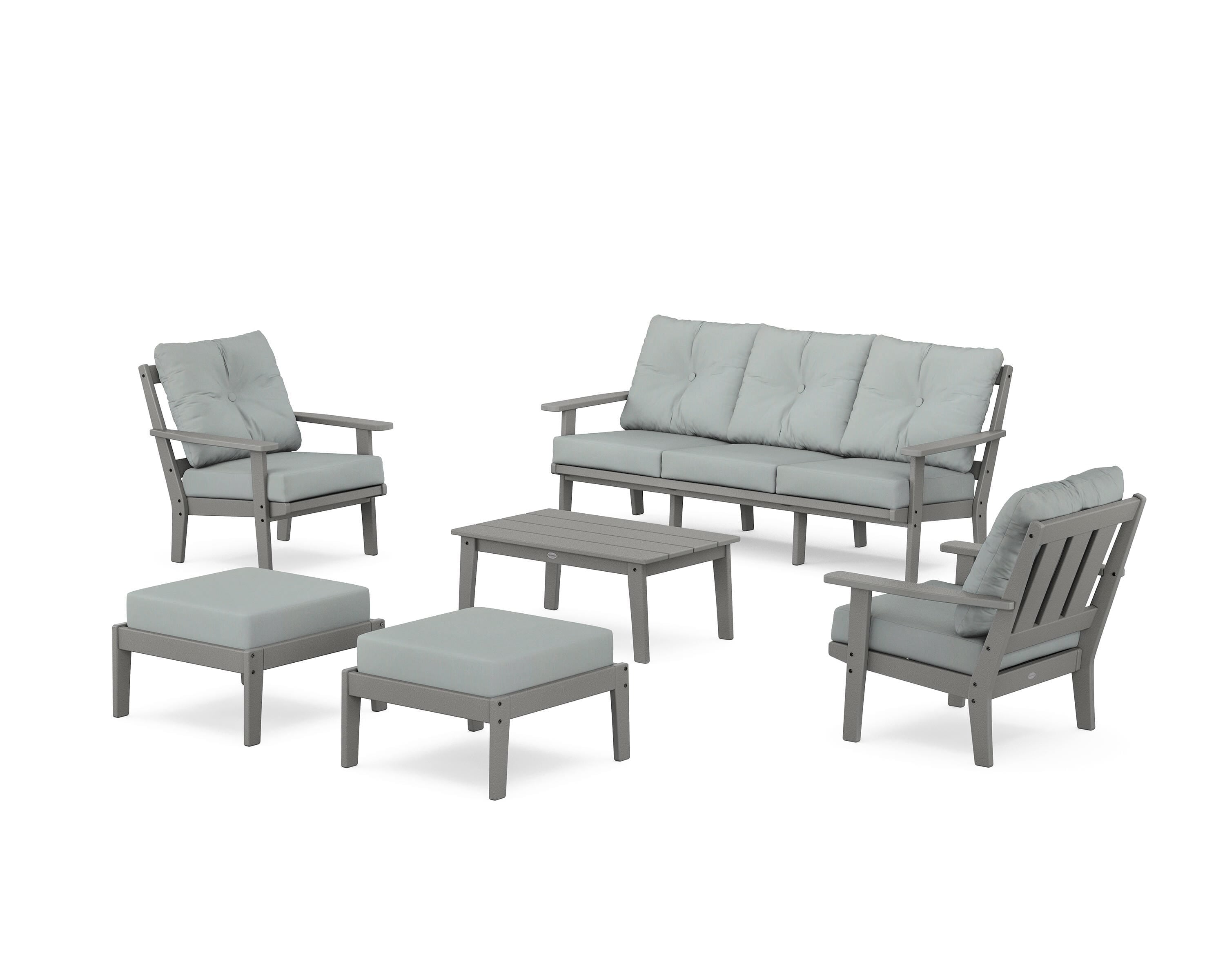POLYWOOD® Oxford 6-Piece Lounge Sofa Set in Slate Grey / Spa