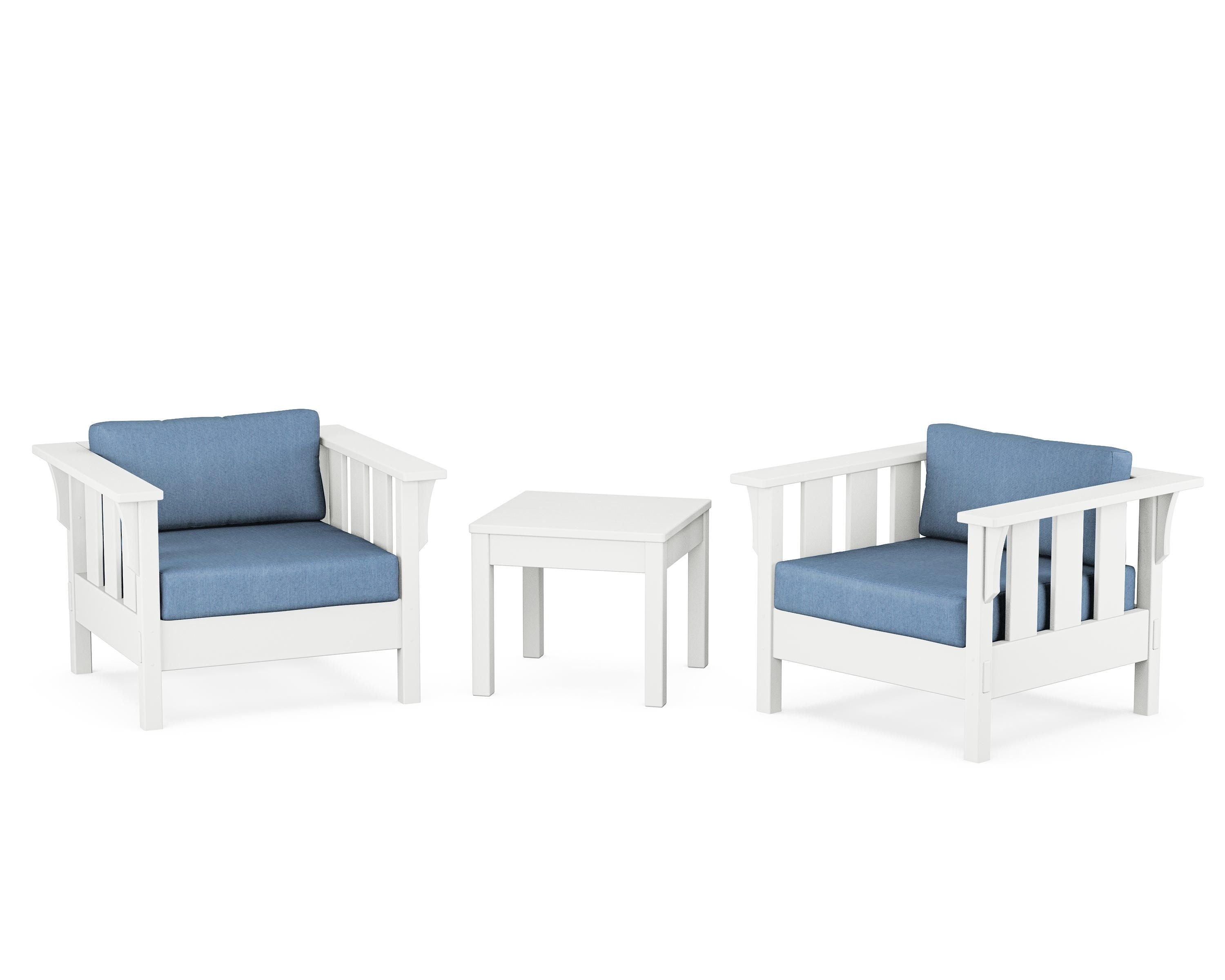 Martha Stewart by POLYWOOD® Acadia 3-Piece Deep Seating Set in White / Sky Blue