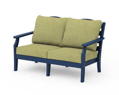 Draper James™ by  POLYWOOD® Savannah Deep Seating Loveseat in Navy / Chartreuse Boucle
