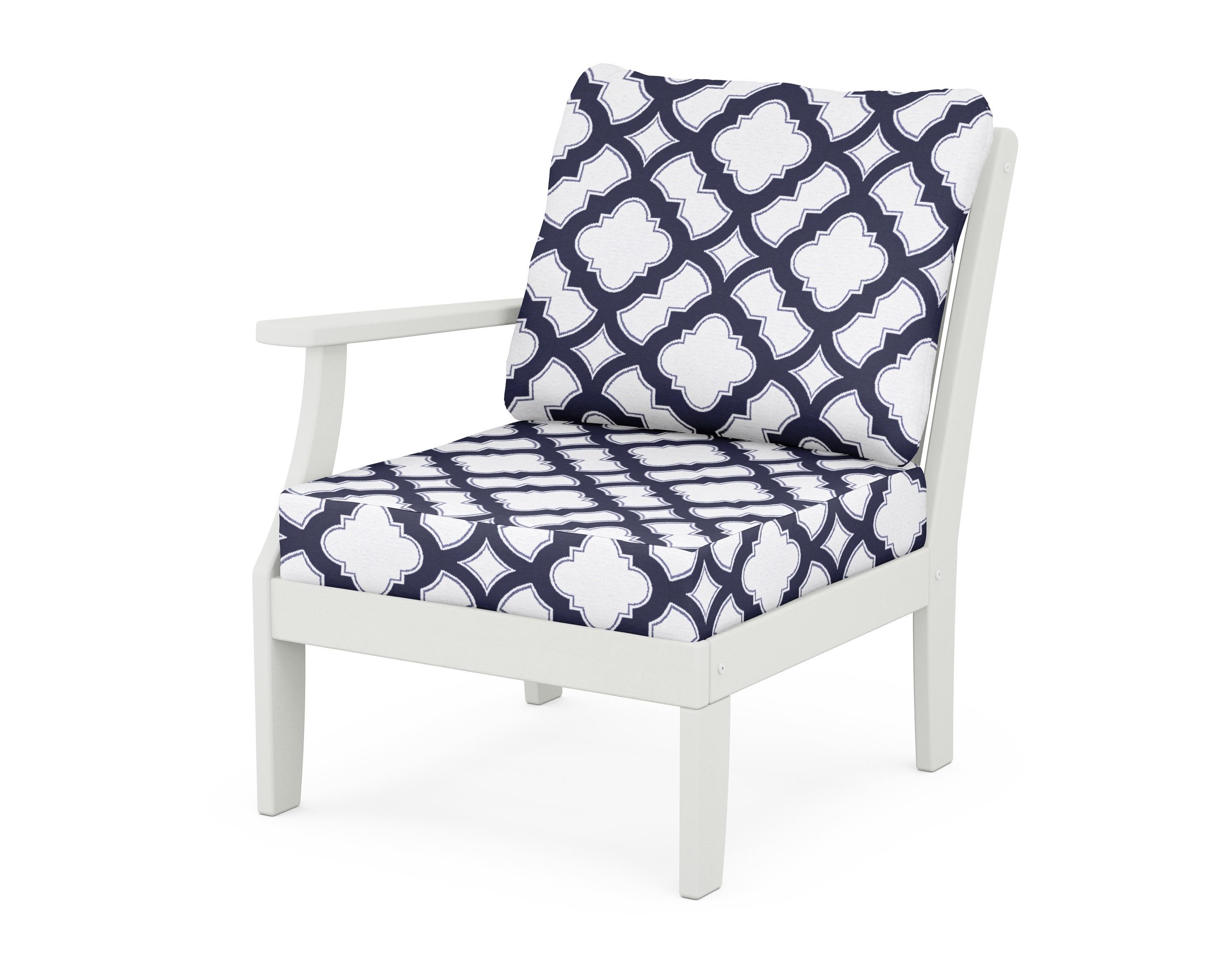 POLYWOOD® Braxton Modular Left Arm Chair in Vintage White / Trellis Navy