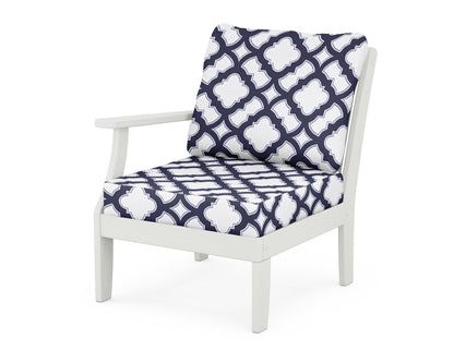 POLYWOOD® Braxton Modular Left Arm Chair in Vintage White / Trellis Navy
