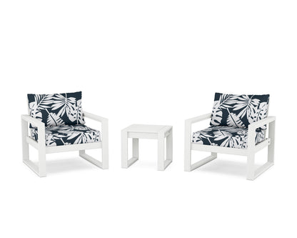 POLYWOOD® EDGE Sectional 3-Piece Deep Seating Set in White / Leaf Marine Indigo