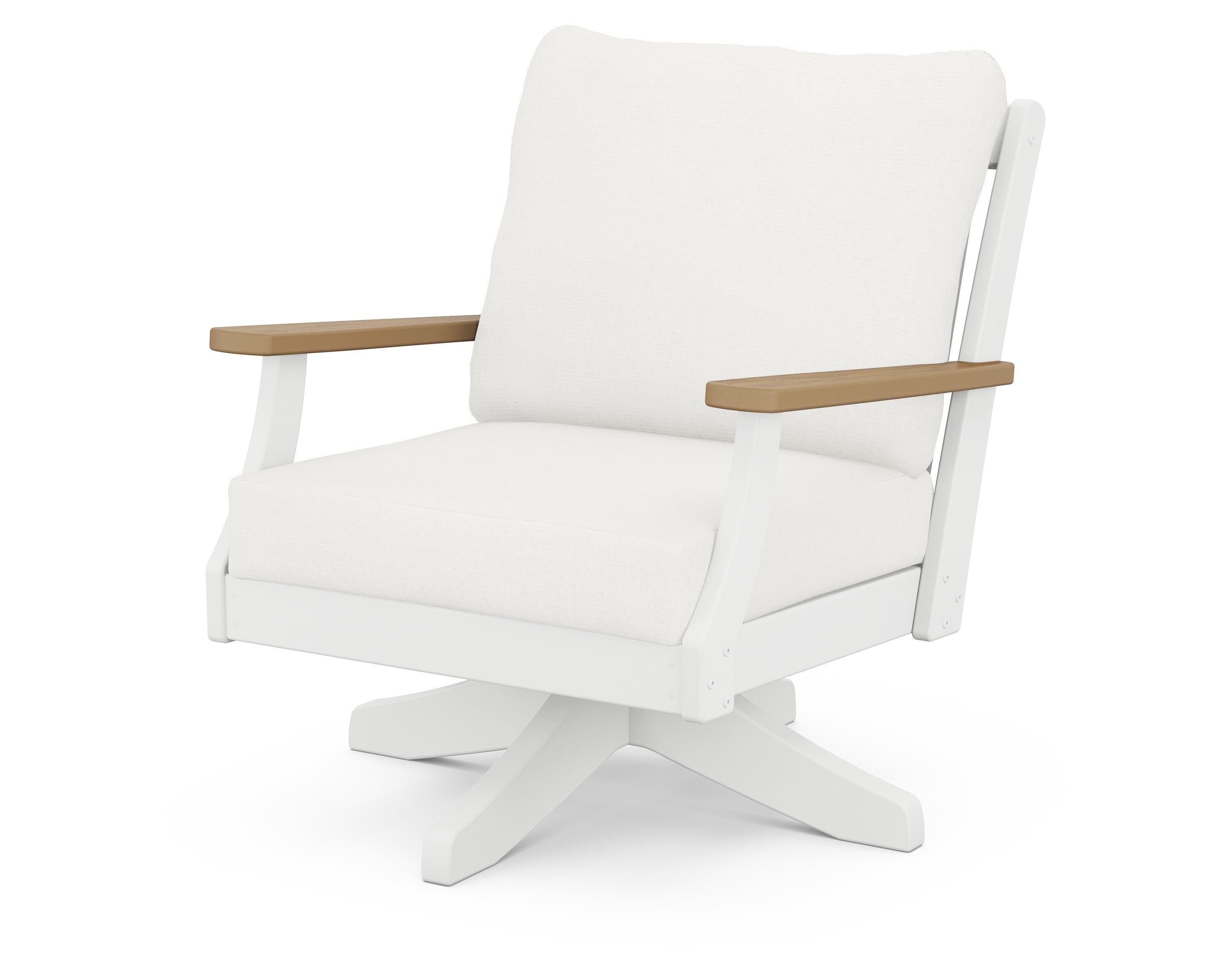 POLYWOOD® Braxton Deep Seating Swivel Chair in White / Natural / Natural Linen