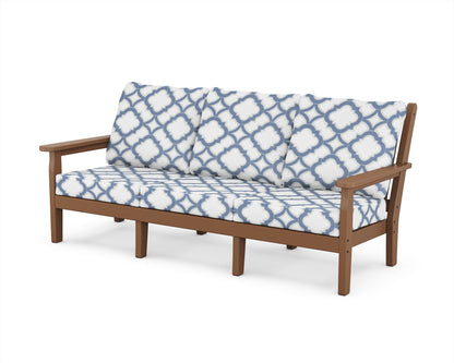 POLYWOOD® Chippendale Deep Seating Sofa in Teak / Trellis Sky Blue