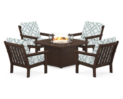 POLYWOOD® Vineyard 5-Piece Conversation Set with Fire Pit Table in Mahogany / Trellis Glacier Spa