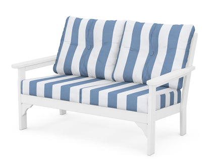 POLYWOOD® Vineyard Deep Seating Loveseat in White / Cabana Stripe Sky Blue