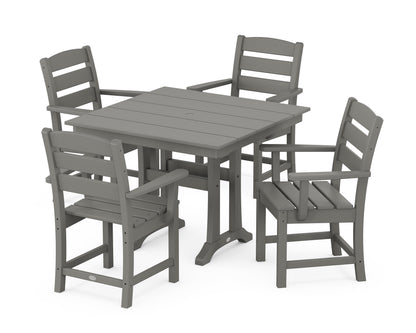 POLYWOOD® Lakeside 5-Piece Farmhouse Trestle Arm Chair Dining Set in Slate Grey
