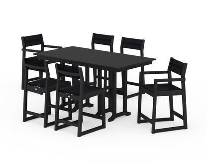 POLYWOOD® EDGE Sling 7-Piece Farmhouse Counter Set in Black / Black Sling