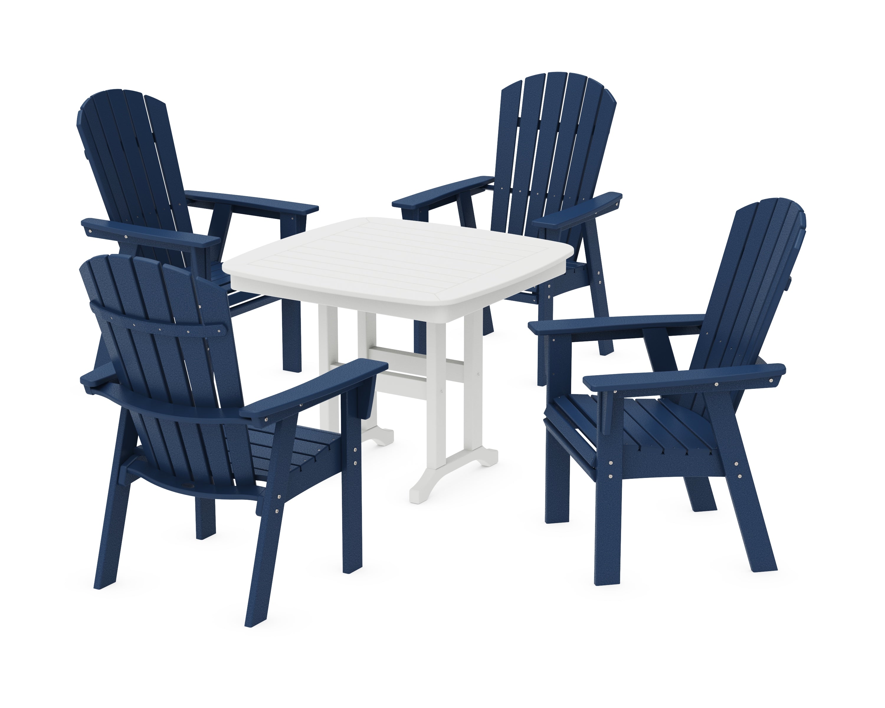 POLYWOOD® Nautical Curveback Adirondack 5-Piece Dining Set in Navy / White