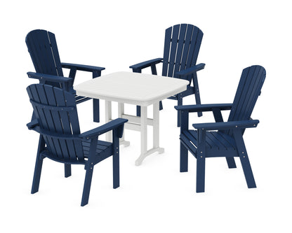 POLYWOOD® Nautical Curveback Adirondack 5-Piece Dining Set in Navy / White