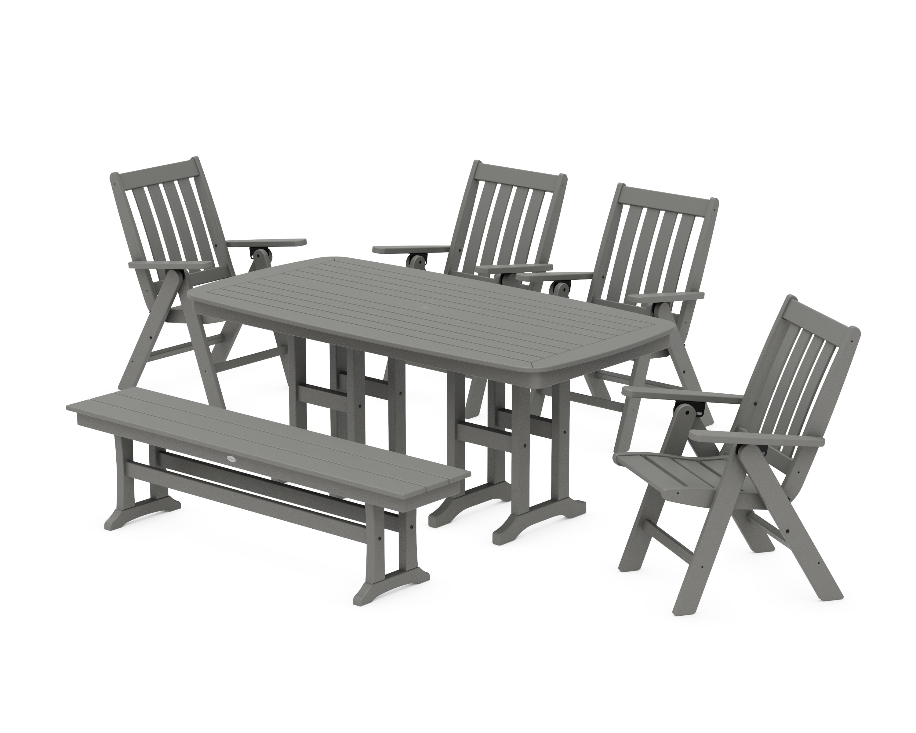 POLYWOOD® Vineyard Folding Chair 6-Piece Dining Set with Bench in Slate Grey